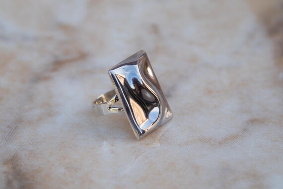 Large Sterling Ring Rectangular Geometric Wave Gy… - image 2