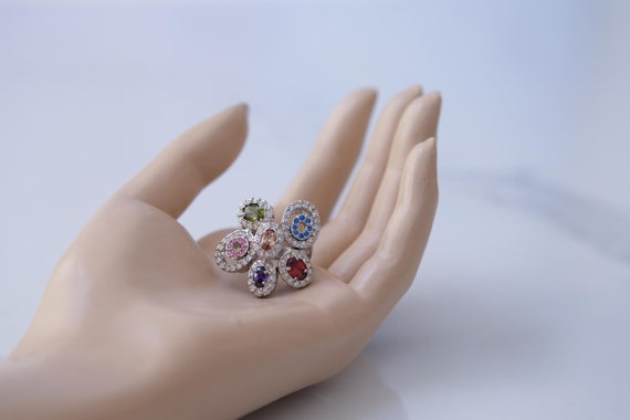 Large Flower Ring Multicolor Statement Boho Fashi… - image 2