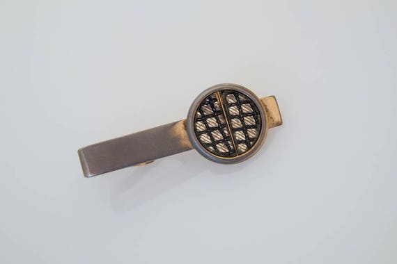 Vintage Tie Bar Round Gold Plated French Unqiue D… - image 1