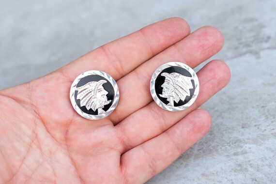 Solid Sterling Cufflinks Indian Chief Head Round … - image 3