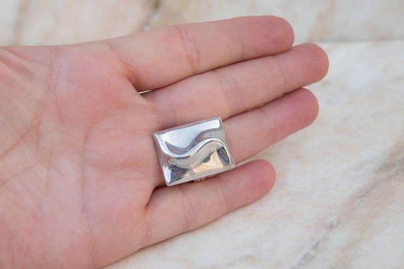 Large Sterling Ring Rectangular Geometric Wave Gy… - image 4