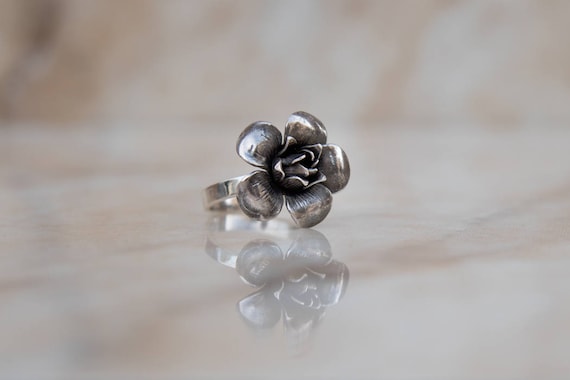 Sterling Flower Ring Floral Design Handmade Lady R