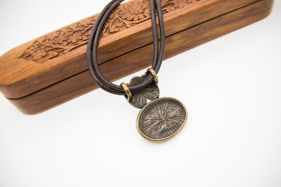 Oval Medallion Leather Cord Large Collar Necklace… - image 2