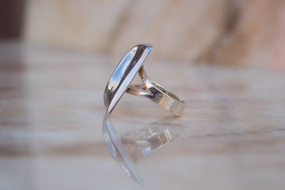 Large Sterling Ring Rectangular Geometric Wave Gy… - image 3