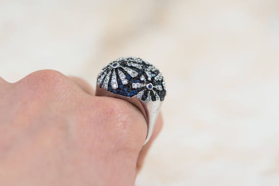 Flower Ring Sterling Silver Bold Statement Black … - image 3
