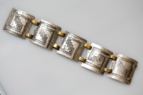 Bracelet Sterling Silver Handmade Heavy Etched De… - image 1