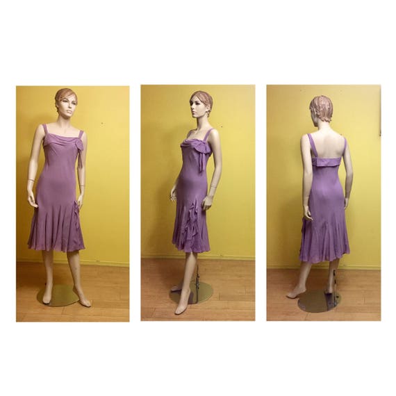 Lilac Silk Formal Midi Dress with Straps Lavender… - image 1