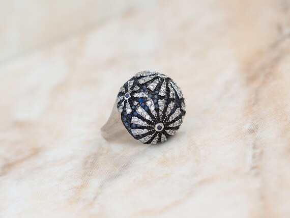 Flower Ring Sterling Silver Bold Statement Black W