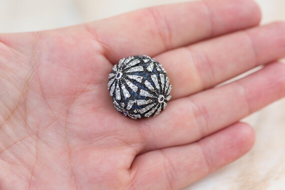 Flower Ring Sterling Silver Bold Statement Black … - image 5