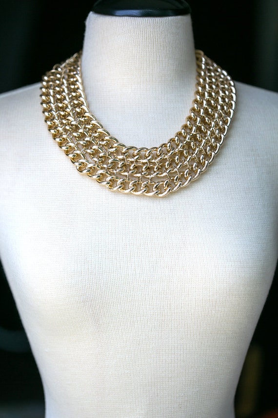 Colar Necklace Linked Chains Antique Gold Finish … - image 3