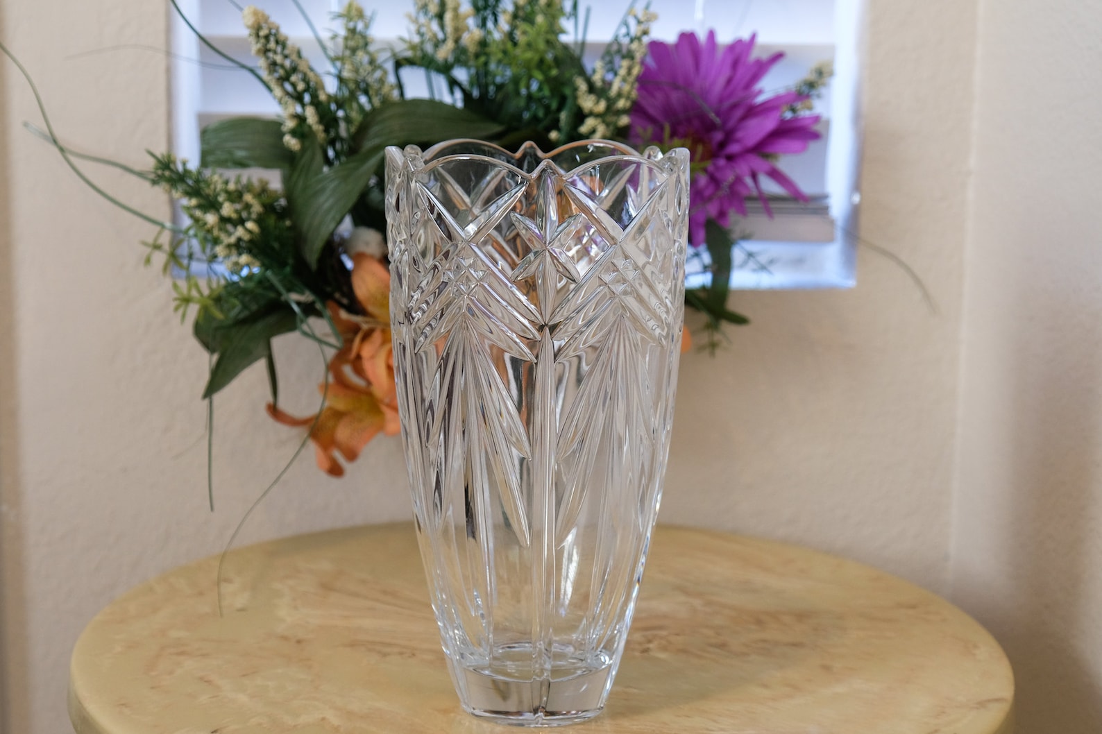 Large Crystal Flower Vase Vintage Fan Cut Wedding Centerpiece Etsy