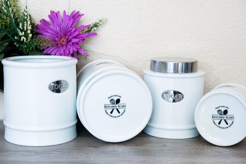 Large Kitchen Container Set 4 Pieces Classic White Modern Etsy
