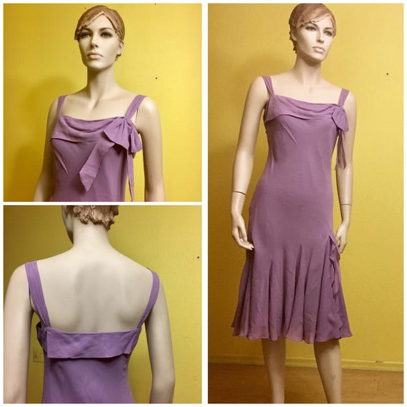 Lilac Silk Formal Midi Dress with Straps Lavender… - image 2