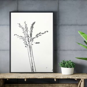 Bouquet original d'herbes sauvages à impression unique | Art mural botanique minimaliste | Encre sur papier épais A4