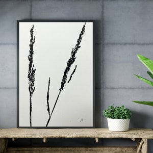 Original Wild Grass Mini impression monochrome minimaliste | Art mural botanique