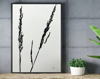 Original Wild Grass Mini Monoprint Minimalist | Botanical Wall Art