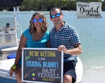 We're Getting A New Fishing Buddy! Printable Chalkboard Pregnancy Announcement / Photo Prop / Fishing Baby Reveal / JPEG File - Social Media