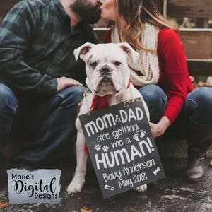 AFDRUKBARE moeder & Dad krijgen me een mens-schoolbord zwangerschap baby aankondiging/foto prop/teken/hond kat Huisdier puppy/JPEG-bestand