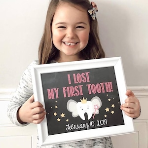¡PRINTABLE perdí mi primer diente! Pizarra Foto Prop Cartel / Chica Rosa / Hada de los Dientes / Dientes del Niño / Hito / Archivo JPEG Digital