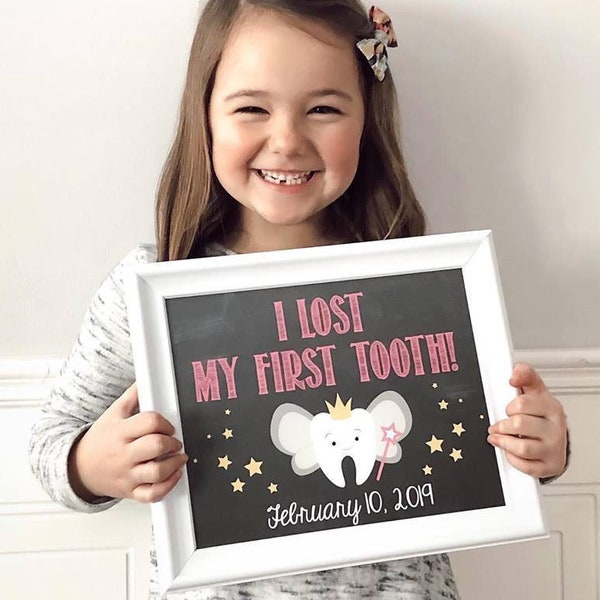 IMPRIMABLE J’ai perdu ma première dent! Tableau photo Prop Signe Affiche / Girl Pink / Tooth Fairy / Dents de l’enfant / Milestone / Fichier JPEG numérique