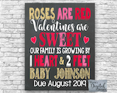 PRINTABLE Valentine 39 s Day Roses Are Red 1 Heart And 2 Feet Chalkboard Pregnancy Baby Announcement Photo Prop Card Sign Poster JPEG FILE