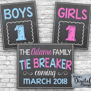PRINTABLE Personalized Tie Breaker Baby #3 Chalkboard Pregnancy Baby Annonce Baby Number Three Score Card Sign / Photo Prop JPEG Files