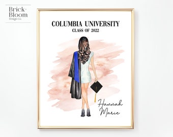 Custom Graduation Portrait | PRINTABLE Personalized Grad Gift | | University High School College Present For Her | Digital Illustration