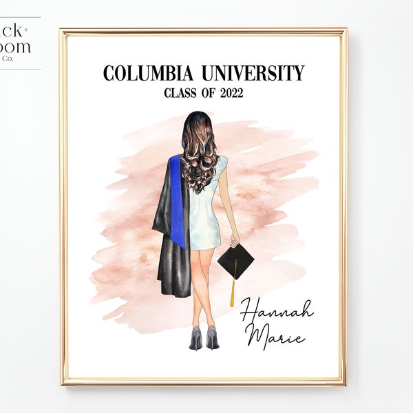Individuelles Abschlussportrait | DRUCKBARES personalisiertes Absolventengeschenk | | Universität High School College Geschenk für Sie | Digitale Illustration