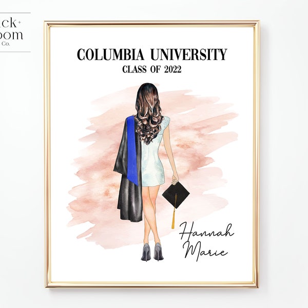 Custom Graduation Portrait | PRINTABLE Personalized Grad Gift | | University High School College Present For Her | Digital Illustration