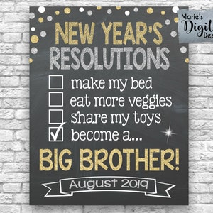 Druckbare Neujahrsvorsätze Checkliste / Big Brother Tafel Schwangerschaft Baby Ankündigung Zeichen Foto Prop Poster Karte / JPEG-Datei