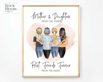 Custom Mother Daughters Portrait | PRINTABLE Personalized Mother's Day Gift | Birthday Christmas Present | Family Illustration| Digital JPEG