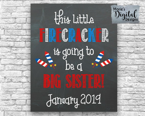 Patriotic Baby Reveal Printable Poster May Instant Download Sign Little Firecracker Chalkboard Pregnancy Announcement Photo Prop