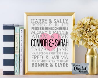 PRINTABLE Personalized Famous Couples Wall Art / Subway Print / Wedding Anniversary Gift / Valentine's Day / Home Decor / JPEG File