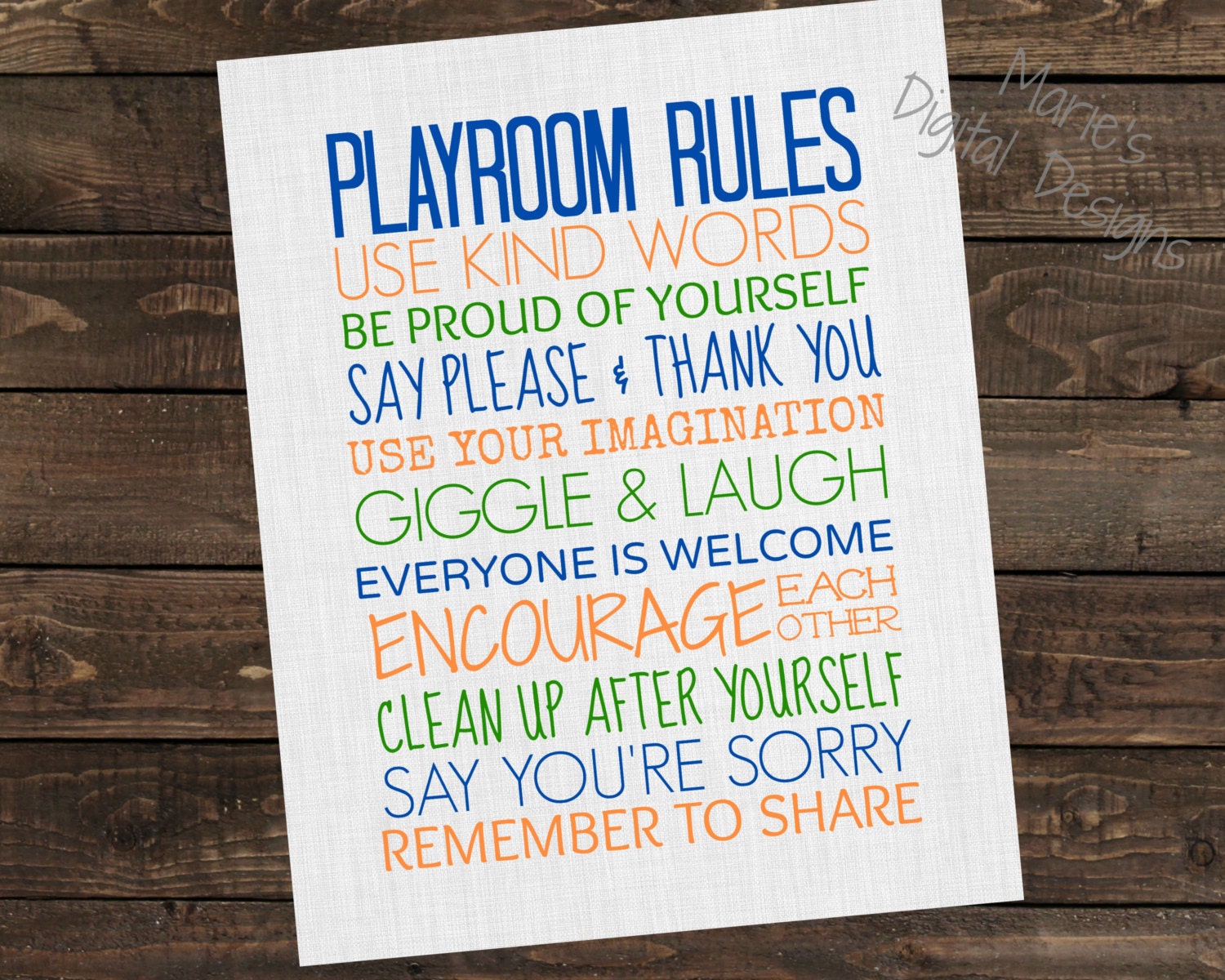 Playroom Rules Wall Art / Printable INSTANT DOWNLOAD Etsy