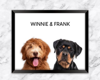 Custom Two Pet Portrait | PRINTABLE Personalized Art | New Pet Gift | Dog Cat Wall Art | Memorial | Pet Portrait From Photo | Digital JPEG