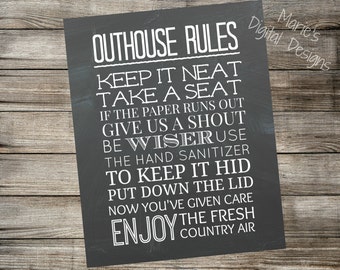 Outhouse Rules Printable Chalkboard Sign / Bathroom Home Decor - INSTANT DOWNLOAD / Wall Art