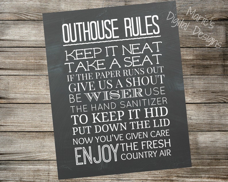 Outhouse Rules Printable Chalkboard Sign / Bathroom Home Decor Etsy