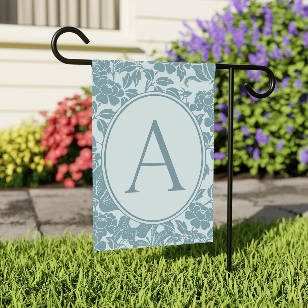 French Blue Floral Monogram Garden Flag, Personalized Initial Garden ...