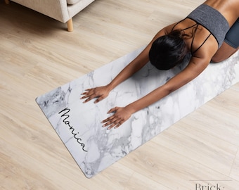 Personalized Yoga Mat | Custom Name Pilates Fitness Mat | Customized Gift | Meditation Home Workout Gift For Women | Exercise Mat | Marble
