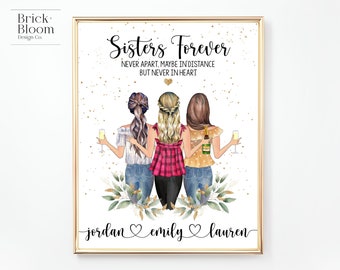 Custom 3 Sisters Portrait | PRINTABLE Personalized Birthday Gift | Christmas Gift For Sister | Watercolor Portrait | Digital Illustration