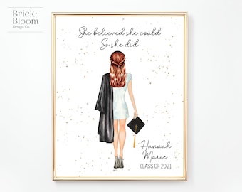 Custom Graduation Portrait | PRINTABLE Personalized Grad Gift | | University High School College Present For Her | Digital Illustration