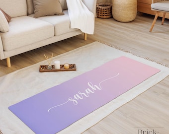 Personalized Yoga Mat | Custom Name Pilates Fitness Mat | Customized Gift | Meditation Home Workout Gift For Women | Exercise Mat | Ombre