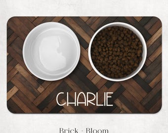 Personalized Pet Food Placemat | Custom Name Dog & Cat Faux Wood Feeding Mat | Non-Slip Food Mat with Pet's Name | Modern Rustic Farmhouse