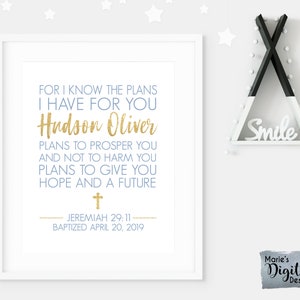 PRINTABLE Cadeau de baptême personnalisé / Baby Wall Art / Nursery Decor / Bible Scripture Card / Christening Confirmation Present / JPEG File