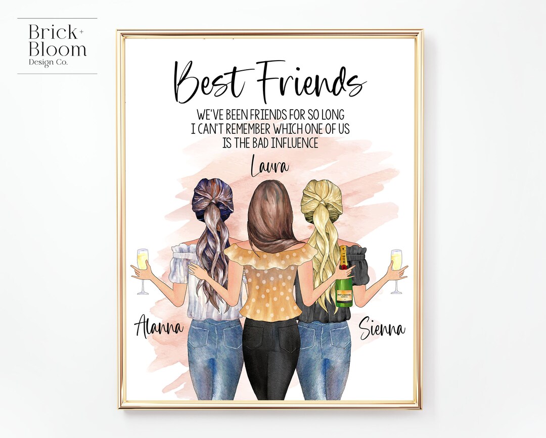 Custom Best Friend Portrait PRINTABLE Personalized 3 BFF Etsy