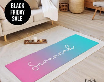 Personalized Yoga Mat | Custom Name Pilates Fitness Mat | Customized Gift | Meditation Home Workout Gift For Women | Exercise Mat | Ombre