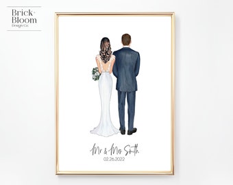 Custom Mr & Mrs | PRINTABLE Personalized Husband and Wife Wedding Portrait | Bride Groom Gift Anniversary Present | Digital Illustration
