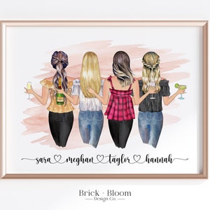 Aangepaste beste vriend portret | AFDRUKBARE gepersonaliseerde BFF verjaardagscadeau | 4 Besties kerstvriendschapscadeau | Digitale illustratie