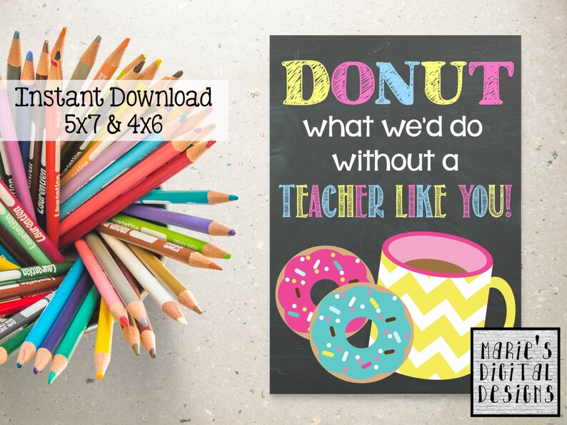INSTANT DOWNLOAD Printable Teacher Appreciation Card / Donut Etsy Canada