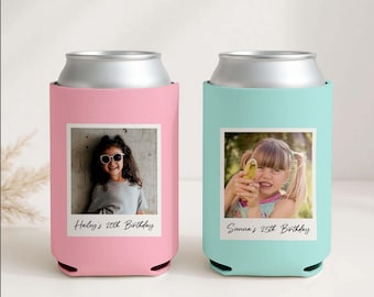 Custom Photo Can Cooler Birthday, Personalized Beer Cozie, Dirty Thirty 30th Birthday Favor, 25th 40th Birthday Gift, Picture Drink Holder